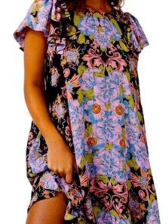 Free People Dresses & Skirts - Free People Black Flowers Floral Swing Dress with Pink & Blue Flowers